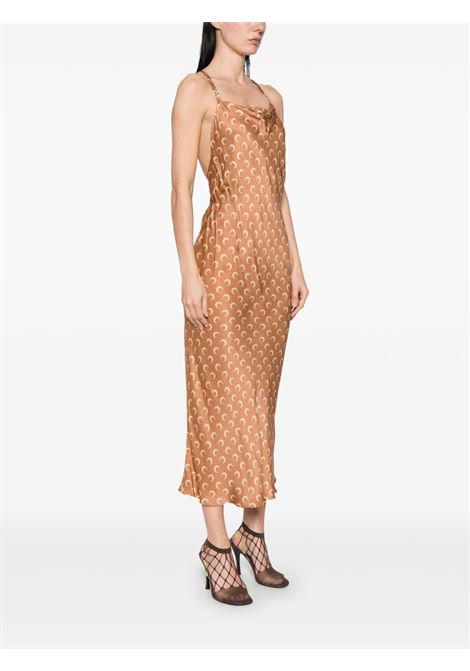 moon printed satin long dress woman camel MARINE SERRE | WDR302B CWOV0060BG70